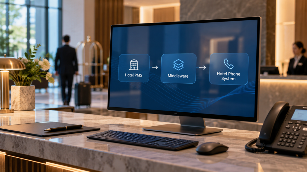 modern hotel reception with pms integration.webp